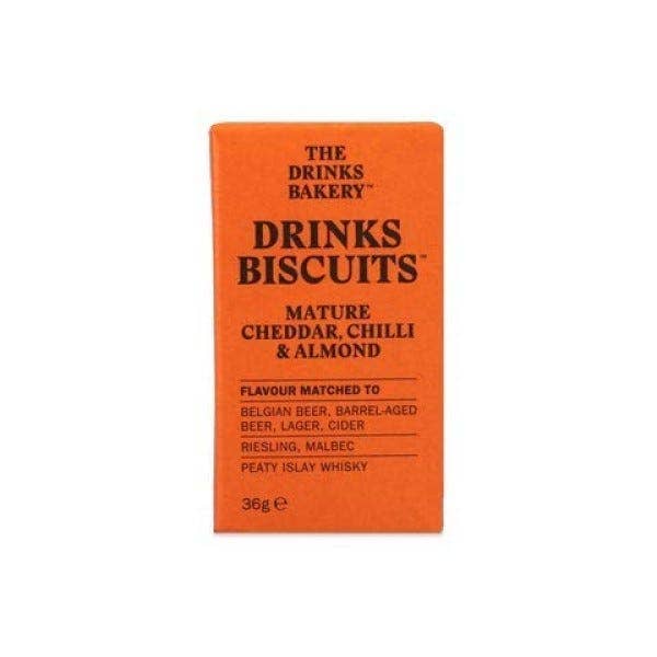 The Drinks Bakery  Cheddar, Chilli & Almond Biscuits 8 x 36g